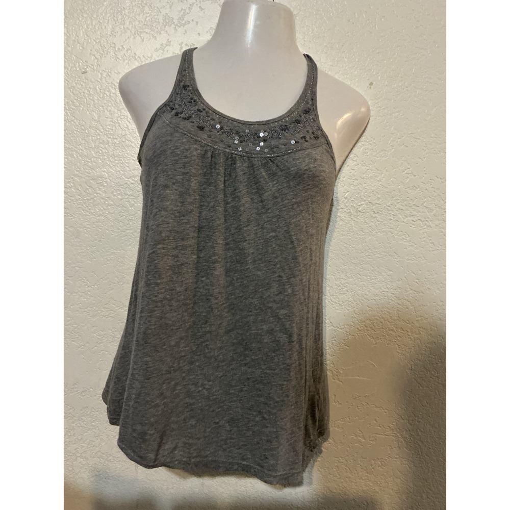 Aeropostale Gray Lace Beaded Tank Top Medium Fairy Boho Y2K - Picture 1 of 6
